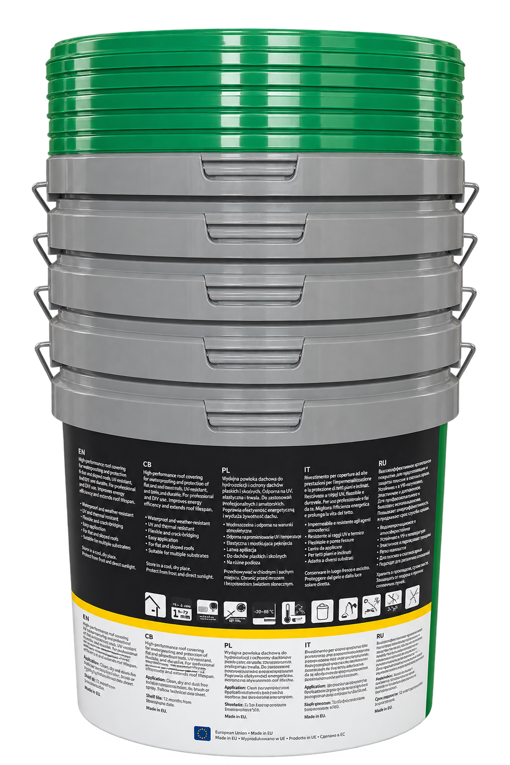 5x 12,5L Eimer mit Deckel & Metallbügel – Kunststoff Leerbehälter