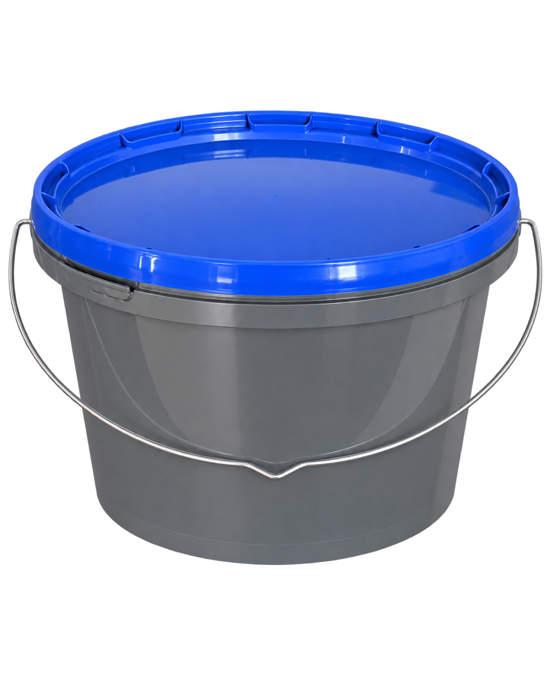 5x Kunststoff Eimer 5L grau mit Metallbügel & blauem Deckel Farbeimer Leergebinde Malerzubehör